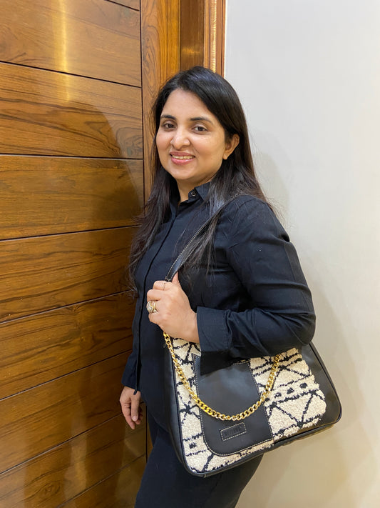 Crescent Baguette - Monochrome Tribal - Everyday Shoulder Bag ((BOGO)