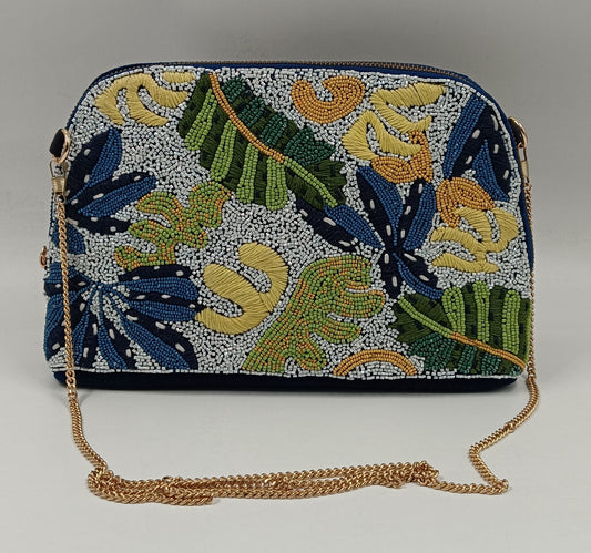 Sequina Green - Beaded & Hand Embroidered Make-Up Pouch