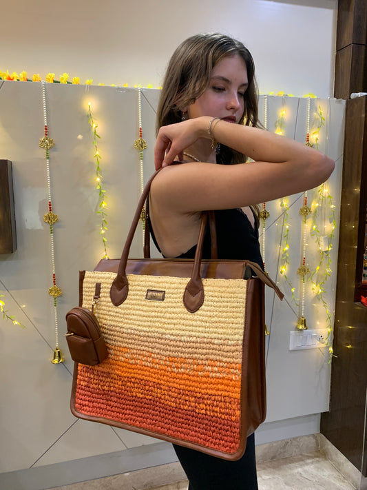 Cafe Sunset - Raffia Office Tote Bag