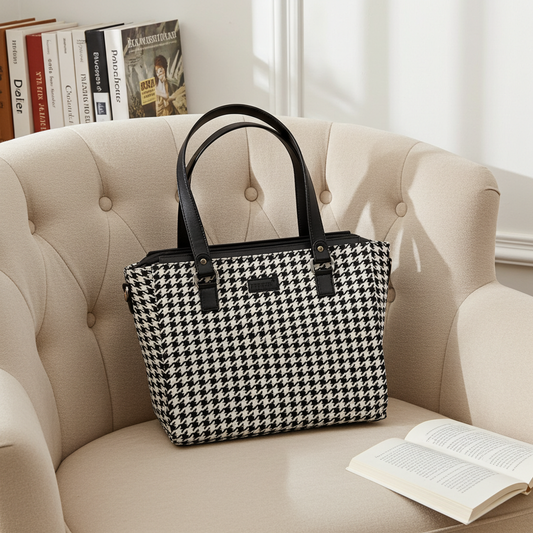 Office Tote - Noir Houndstooth