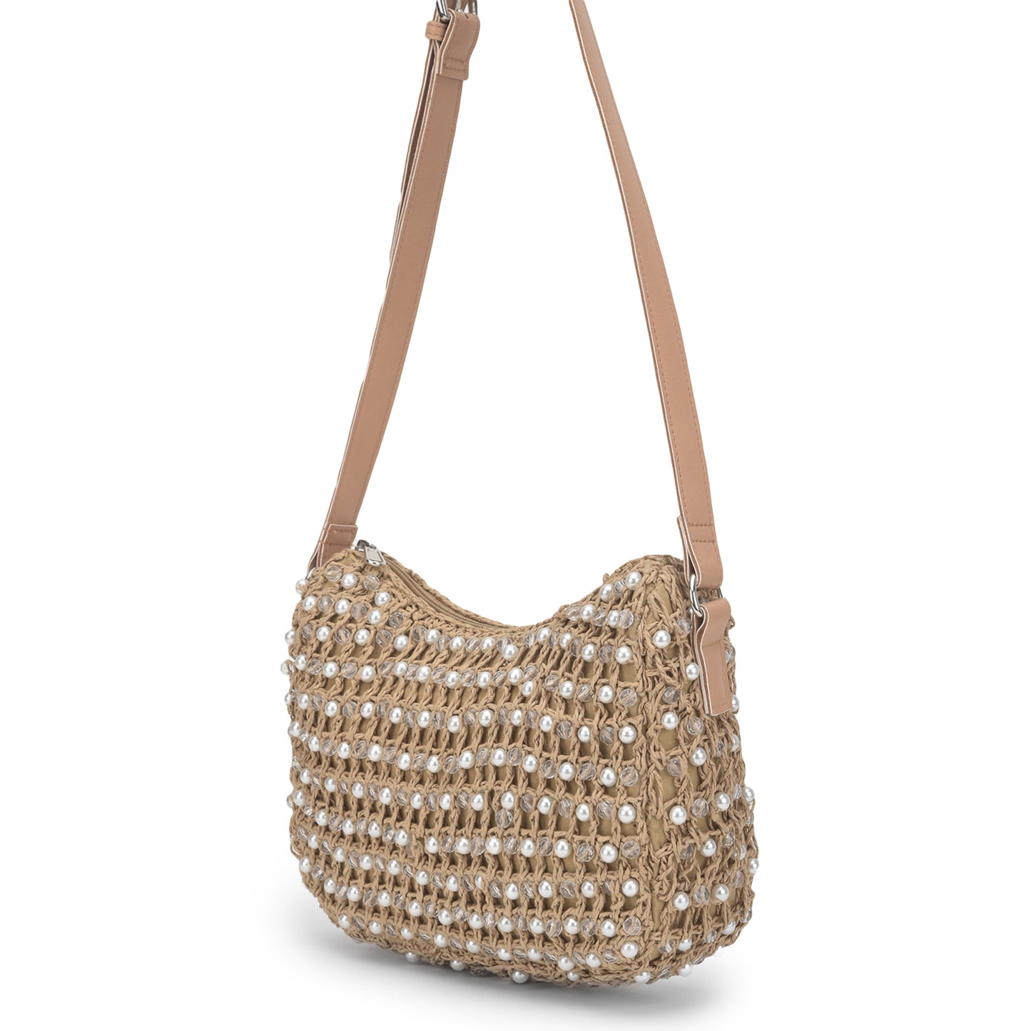 Faroon - Raffia & Crystal Beads Crossbody Bag
