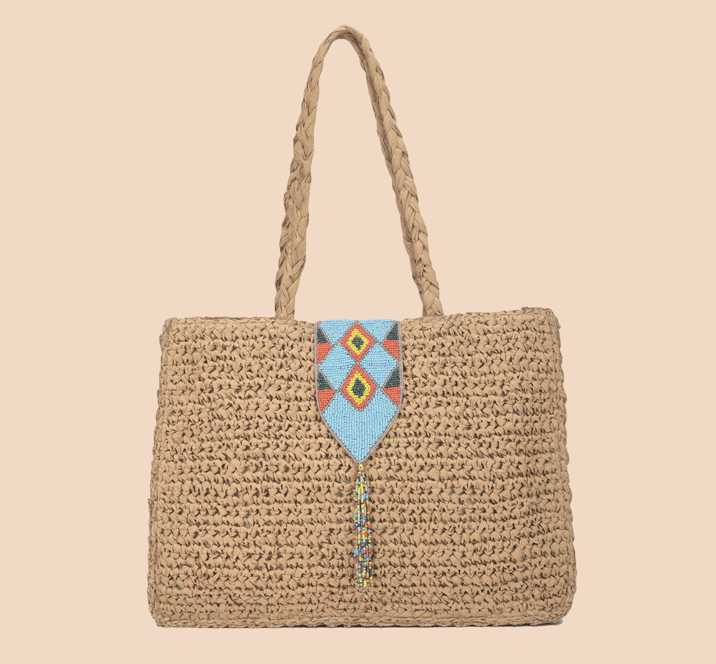Daalin - Raffia Box Bag with Beaded Decorative Flap