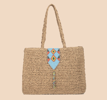 Daalin - Raffia Box Bag with Beaded Decorative Flap