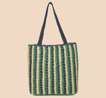 Qufi - Raffia Tote Bag with Gunmetal Beads