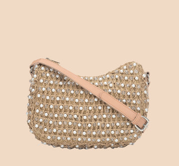 Faroon - Raffia & Crystal Beads Crossbody Bag