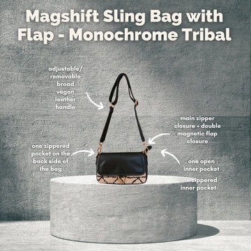 Magshift Sling Bag with Flap - Monochrome Tribal