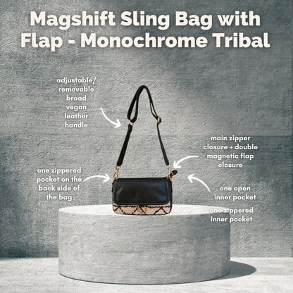 Magshift Sling Bag with Flap - Monochrome Tribal (BOGO)
