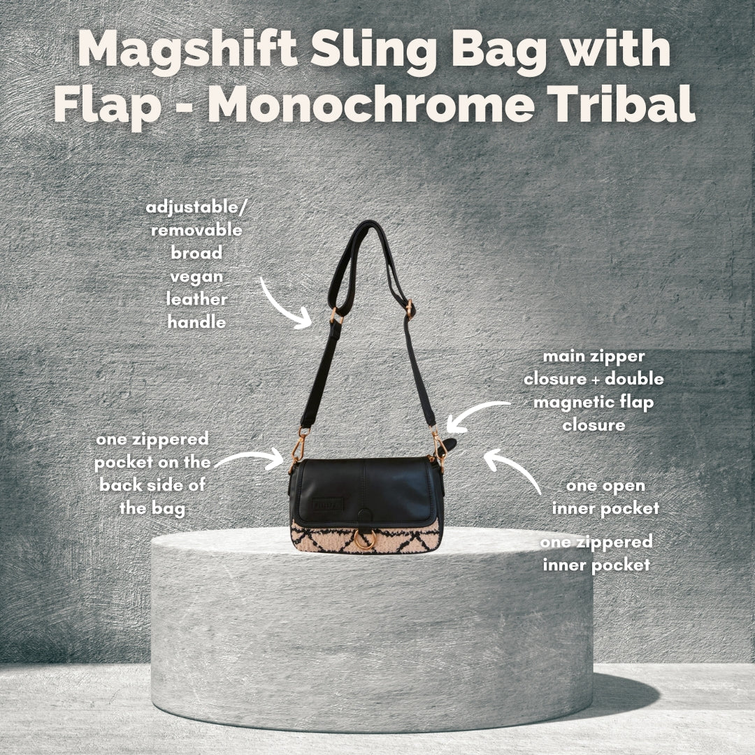 🎁 Magshift Sling Bag with Flap - Monochrome Tribal (BOGO) (Discount)