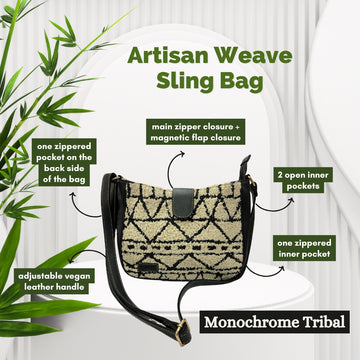 Artisan Weave Sling Bag - Monochrome Tribal