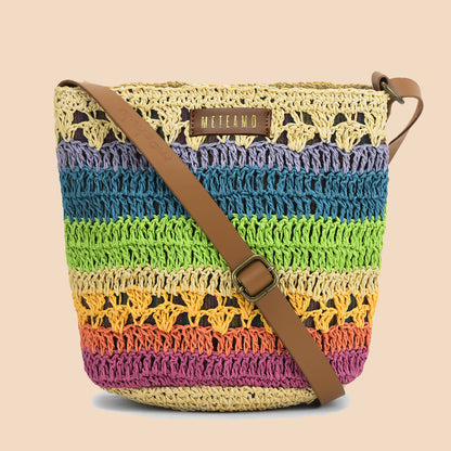 Nusayi - Multicolor Raffia Crochet Sling Bag