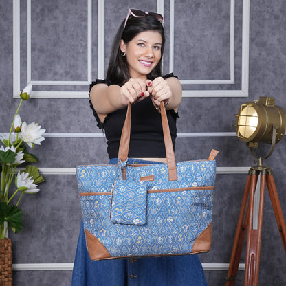 Blue Flowers - Tote Bag with Mini Pouch