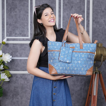 Blue Flowers - Tote Bag with Mini Pouch