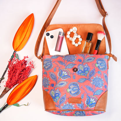 Sling Bag with Flap - Blue & White Flowers (BOGO)