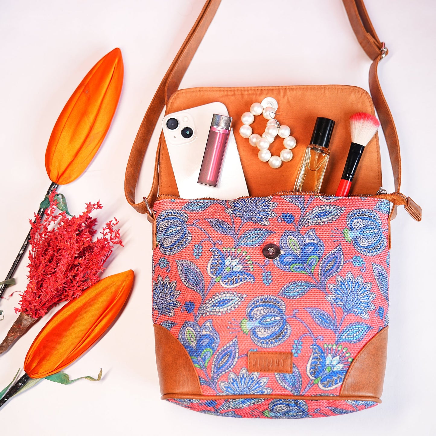 🎁 Sling Bag with Flap - Blue & White Flowers (BOGO) (Discount)