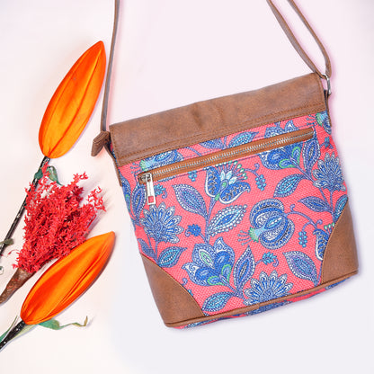 Sling Bag with Flap - Blue & White Flowers (BOGO)