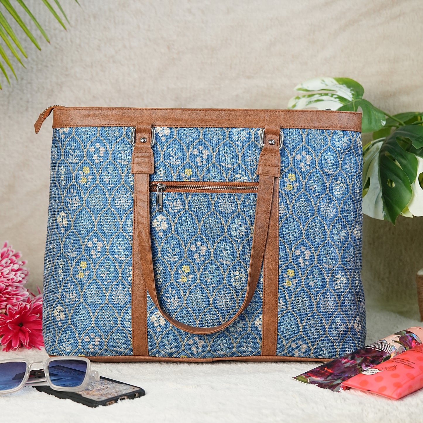 Office Tote - Blue Flowers