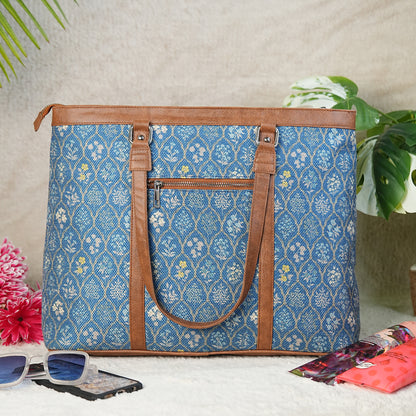 Office Tote - Blue Flowers