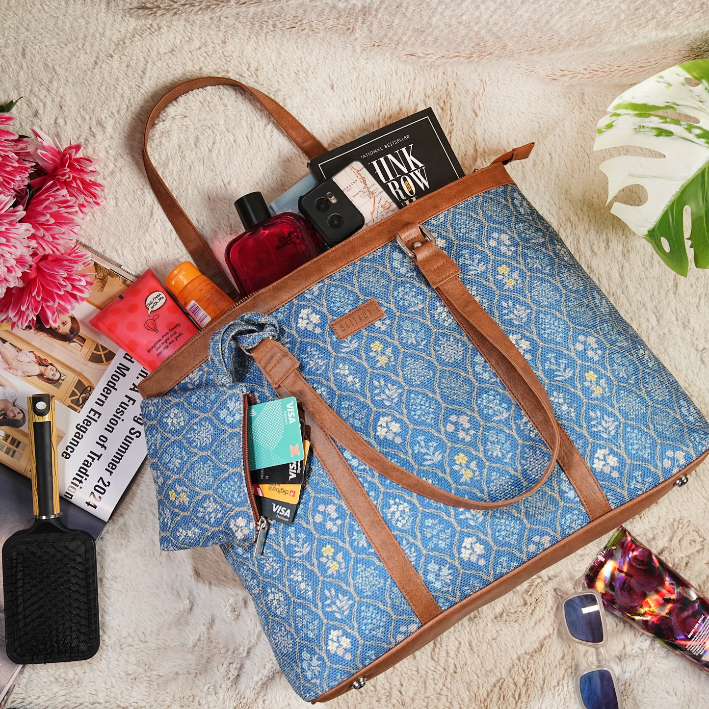 Office Tote - Blue Flowers