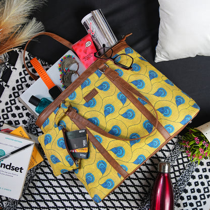 Office Tote - Yellow Peacock