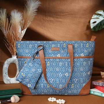 Blue Flowers - Tote Bag with Mini Pouch