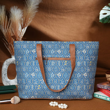 Blue Flowers - Tote Bag with Mini Pouch