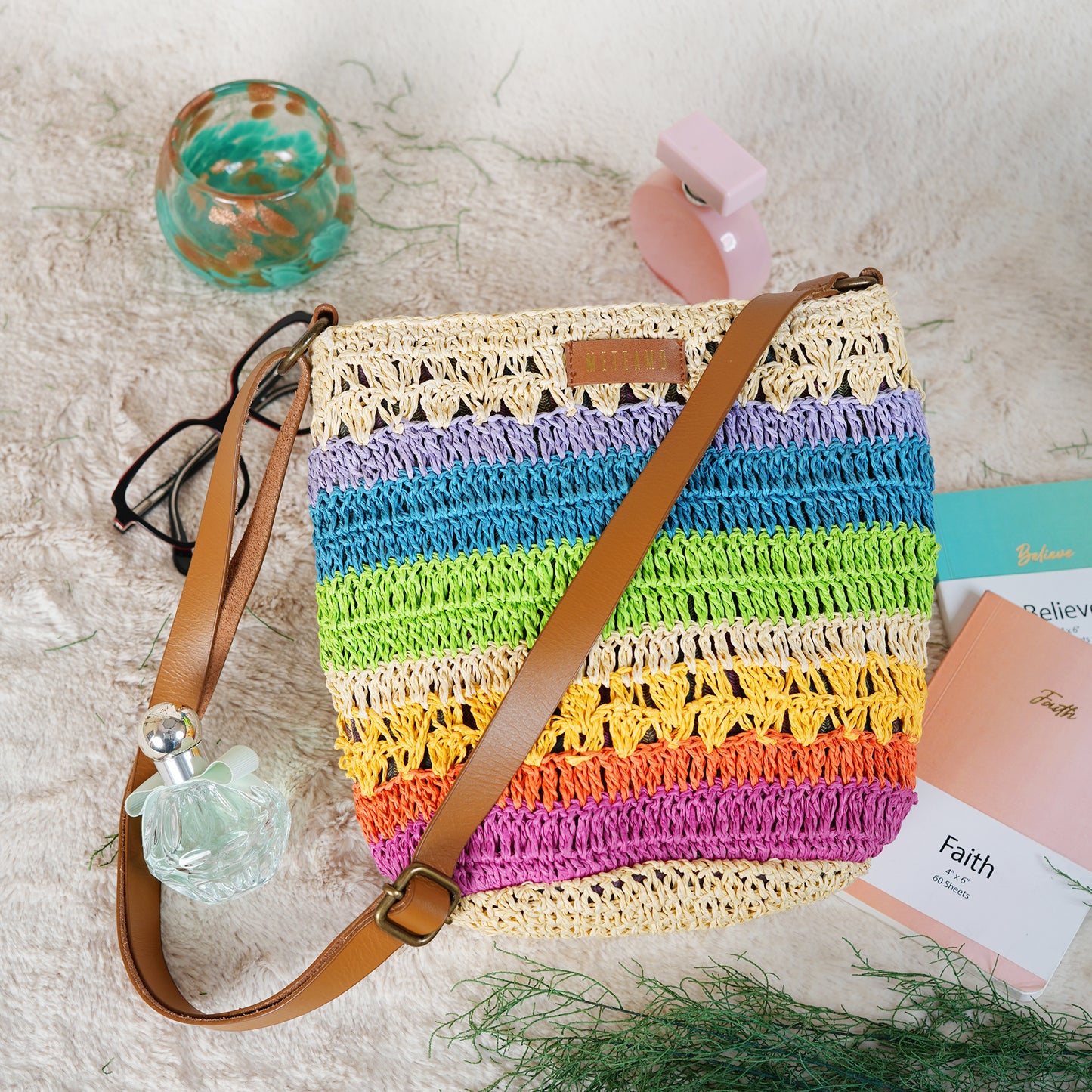 Nusayi - Multicolor Raffia Crochet Sling Bag