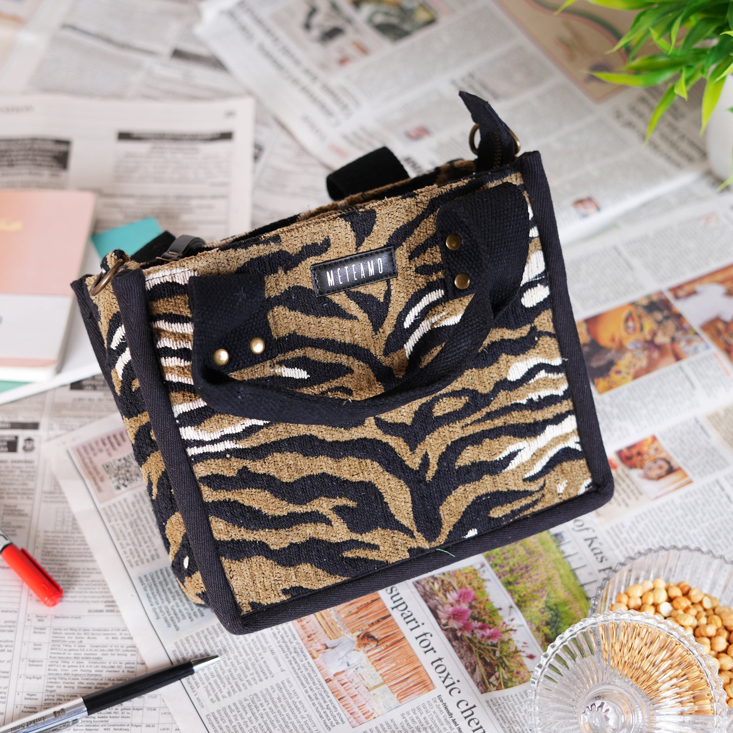 Anileo - Brown & Black Jacquard Box Bag - Small