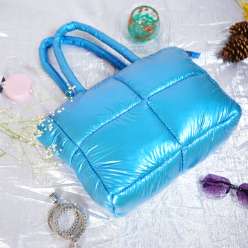 Fumadora Blue - Square Box Fancy Puffer Handbag