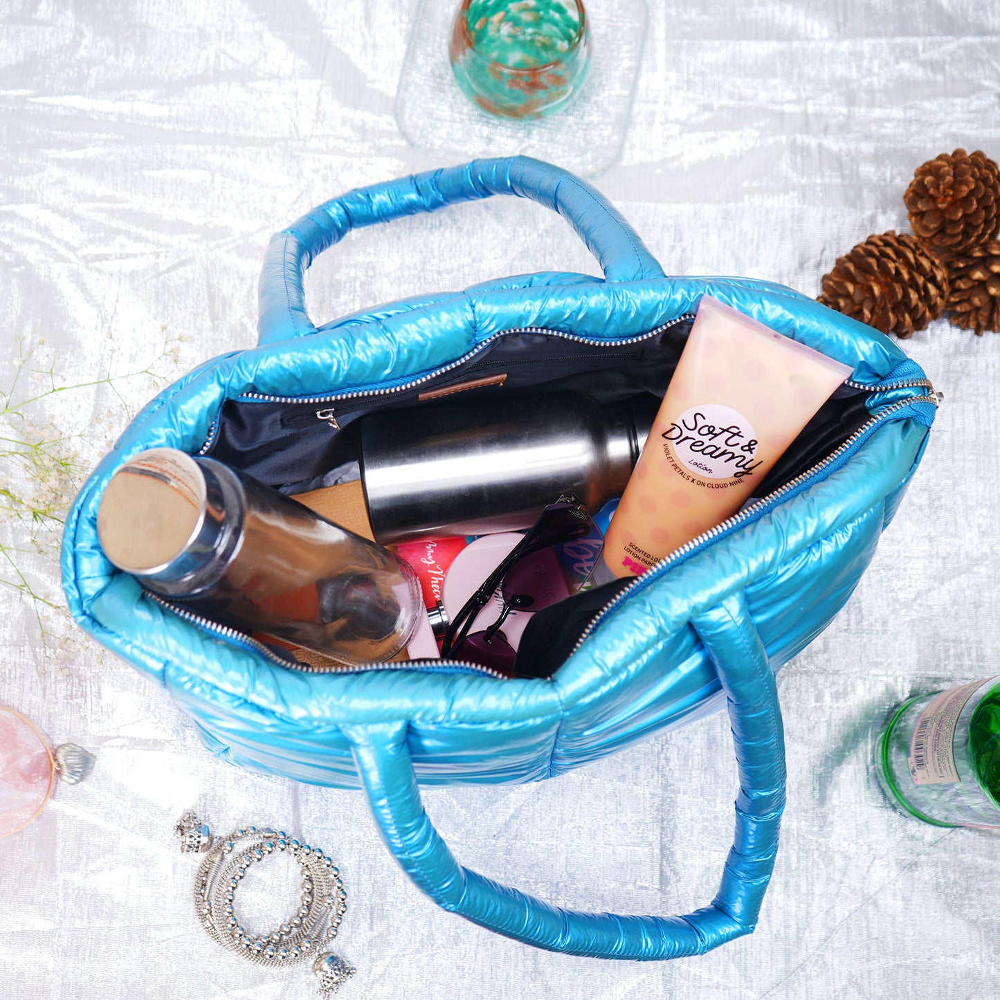 Fumadora Blue - Square Box Fancy Puffer Handbag