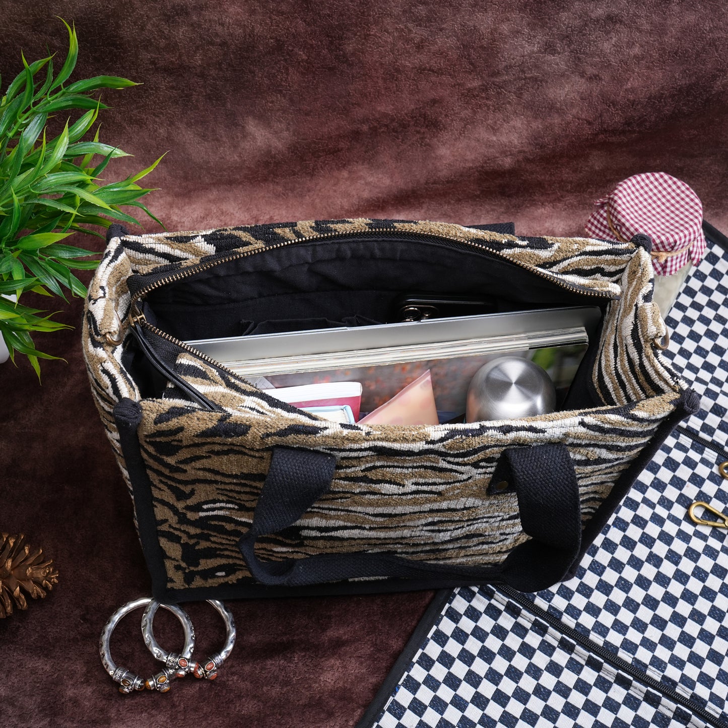 Anileo - Brown & Black Jacquard Box Bag - Medium