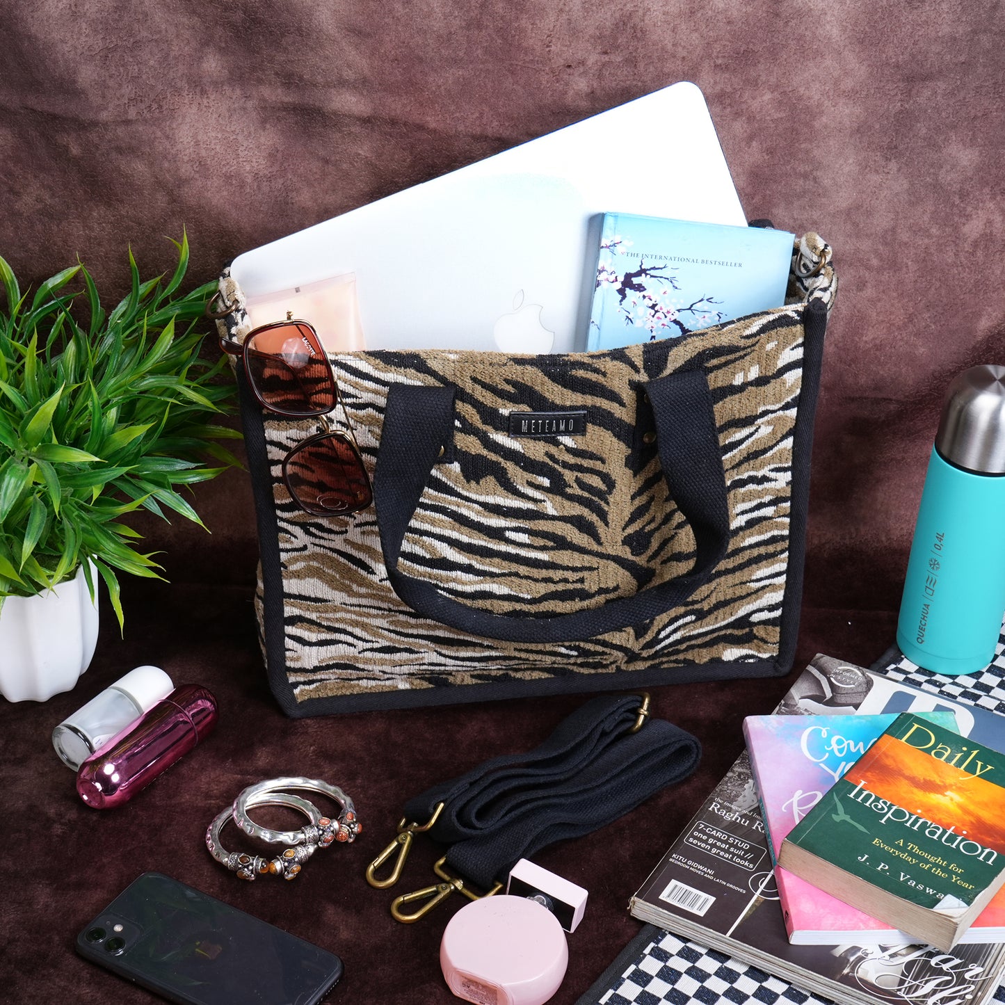 Anileo - Brown & Black Jacquard Box Bag - Medium