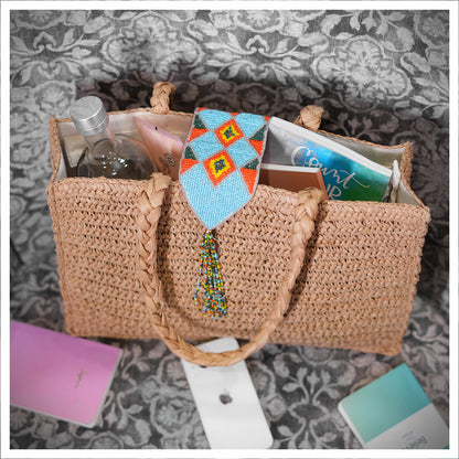 Daalin - Raffia Box Bag with Beaded Decorative Flap