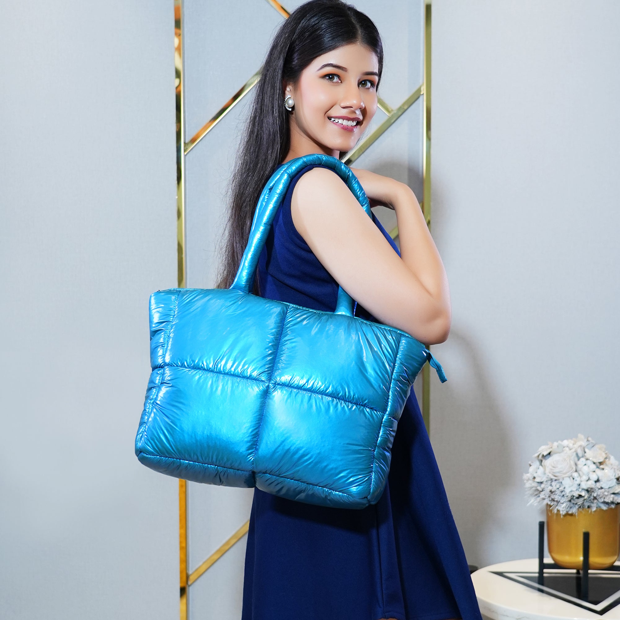 Fumadora Blue - Square Box Fancy Puffer Handbag