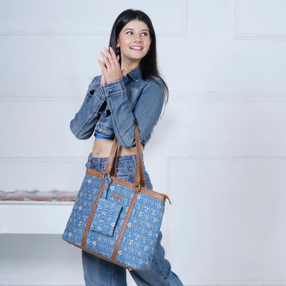 Office Tote - Blue Flowers