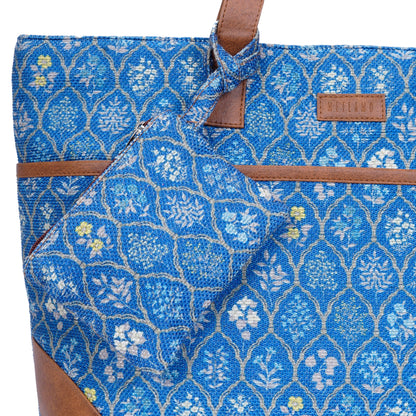 Blue Flowers - Tote Bag with Mini Pouch