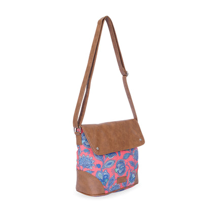 Sling Bag with Flap - Blue & White Flowers (BOGO)