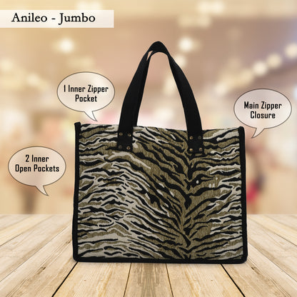 Anileo - Brown & Black Jacquard Box Bag - Jumbo