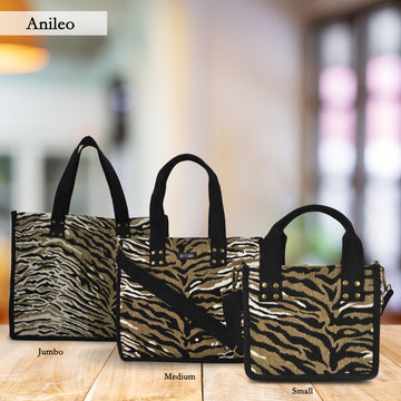 Anileo - Brown & Black Jacquard Box Bags - Set of 3