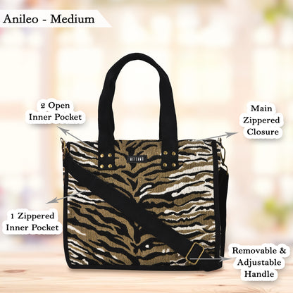 Anileo - Brown & Black Jacquard Box Bags - Set of 3