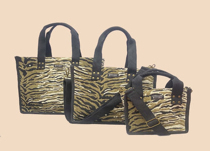 Anileo - Brown & Black Jacquard Box Bags - Set of 3