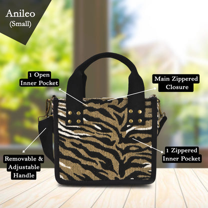 Anileo - Brown & Black Jacquard Box Bag - Small