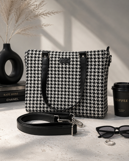 Office Tote - Noir Houndstooth