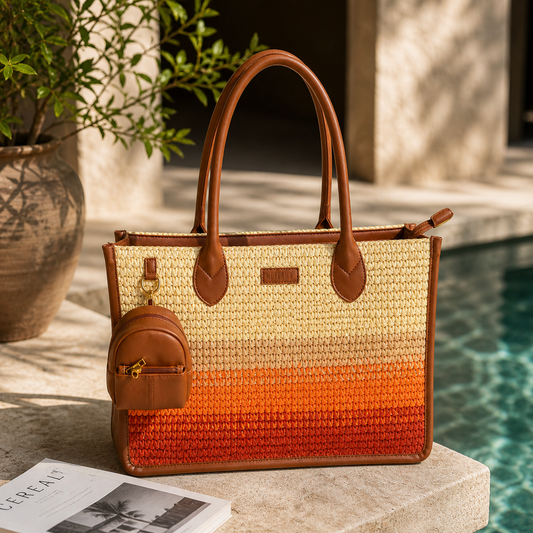 Cafe Sunset - Raffia Office Tote Bag