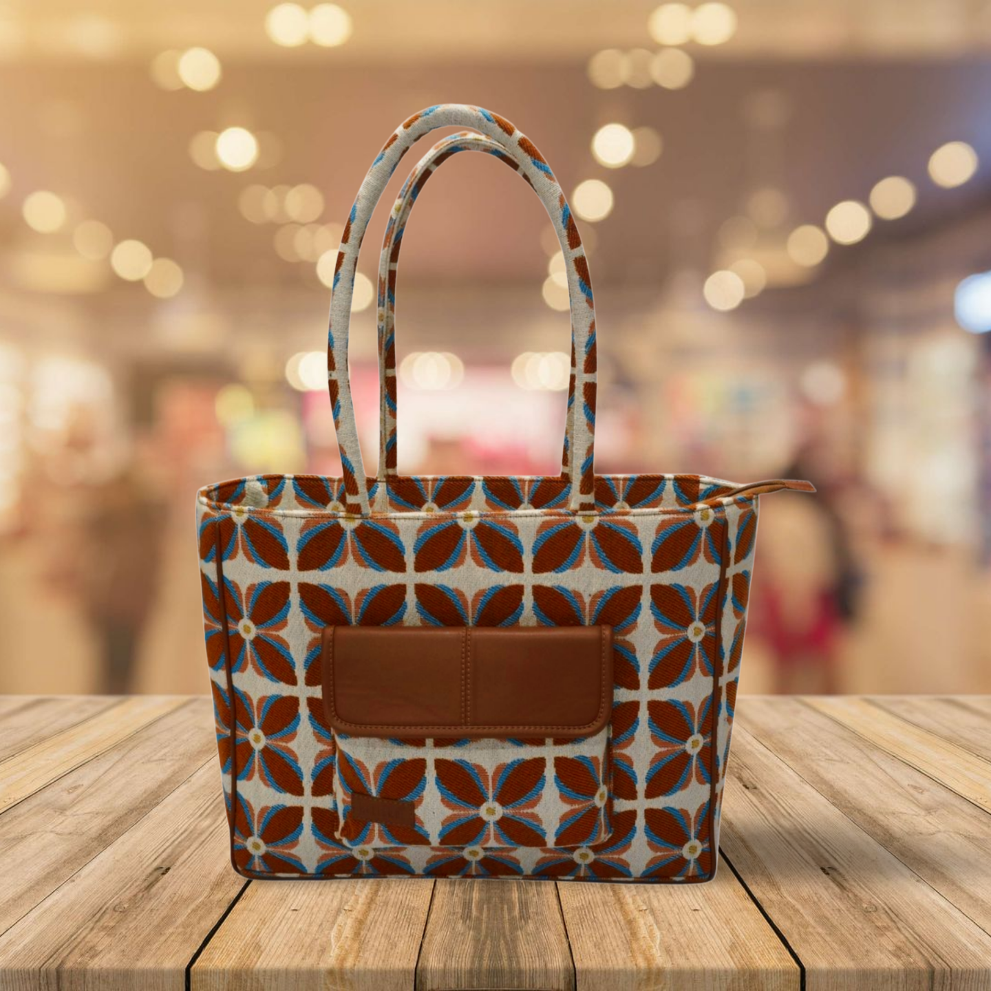 Vintage Petal Tote - Burnt Orange (with front pocket)