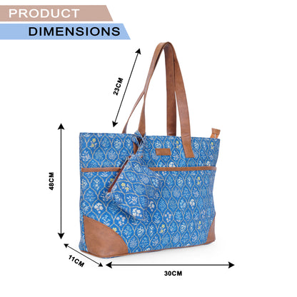 Blue Flowers - Tote Bag with Mini Pouch