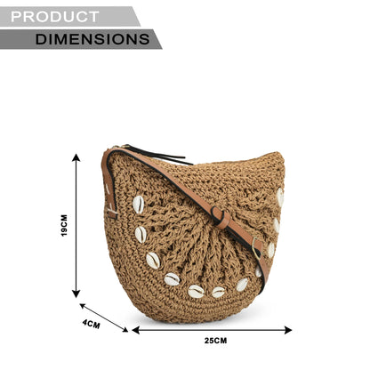 Qamaz -Raffia-Sling Bag with Sea Shells- Natural