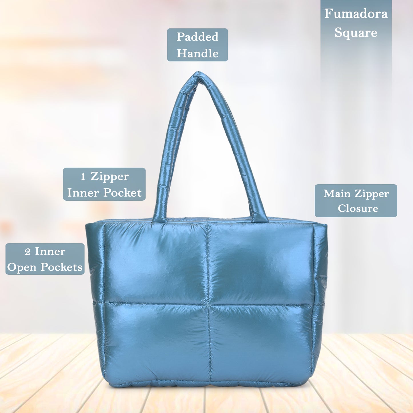 Fumadora Blue - Square Box Fancy Puffer Handbag