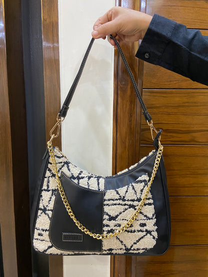 Crescent Baguette - Monochrome Tribal - Everyday Shoulder Bag