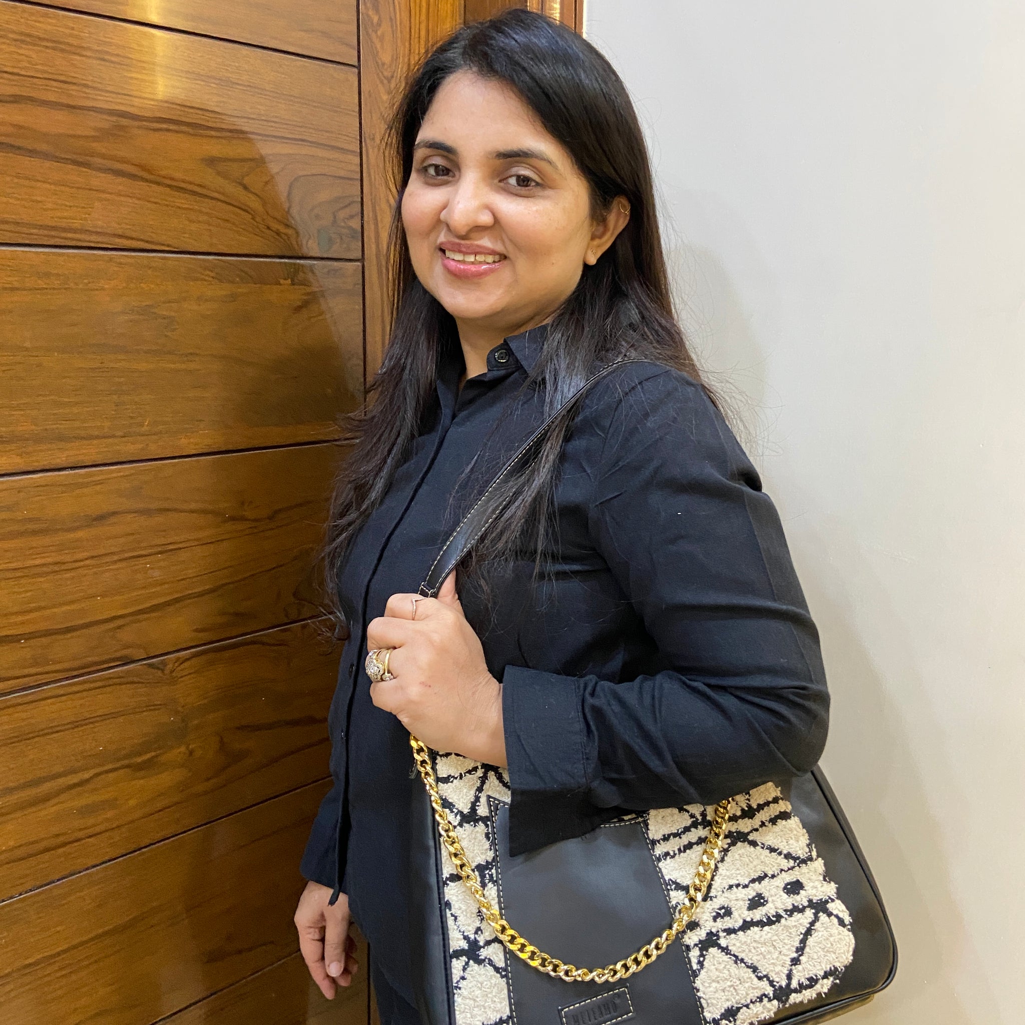 Crescent Baguette - Monochrome Tribal - Everyday Shoulder Bag ((BOGO)