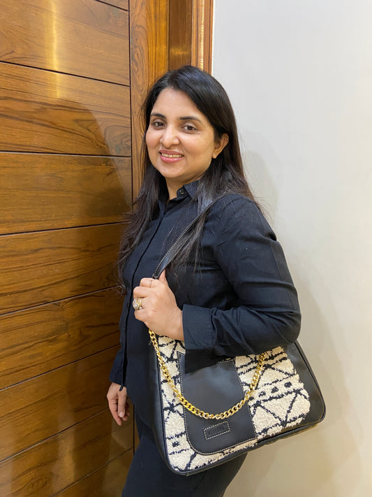 Crescent Baguette - Monochrome Tribal - Everyday Shoulder Bag ((BOGO)